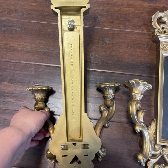 Set of 2 Vtg 1969 Syroco Black Gold Toned Candle Holder Wall Sconces #4061 USA - Picture 5 of 6